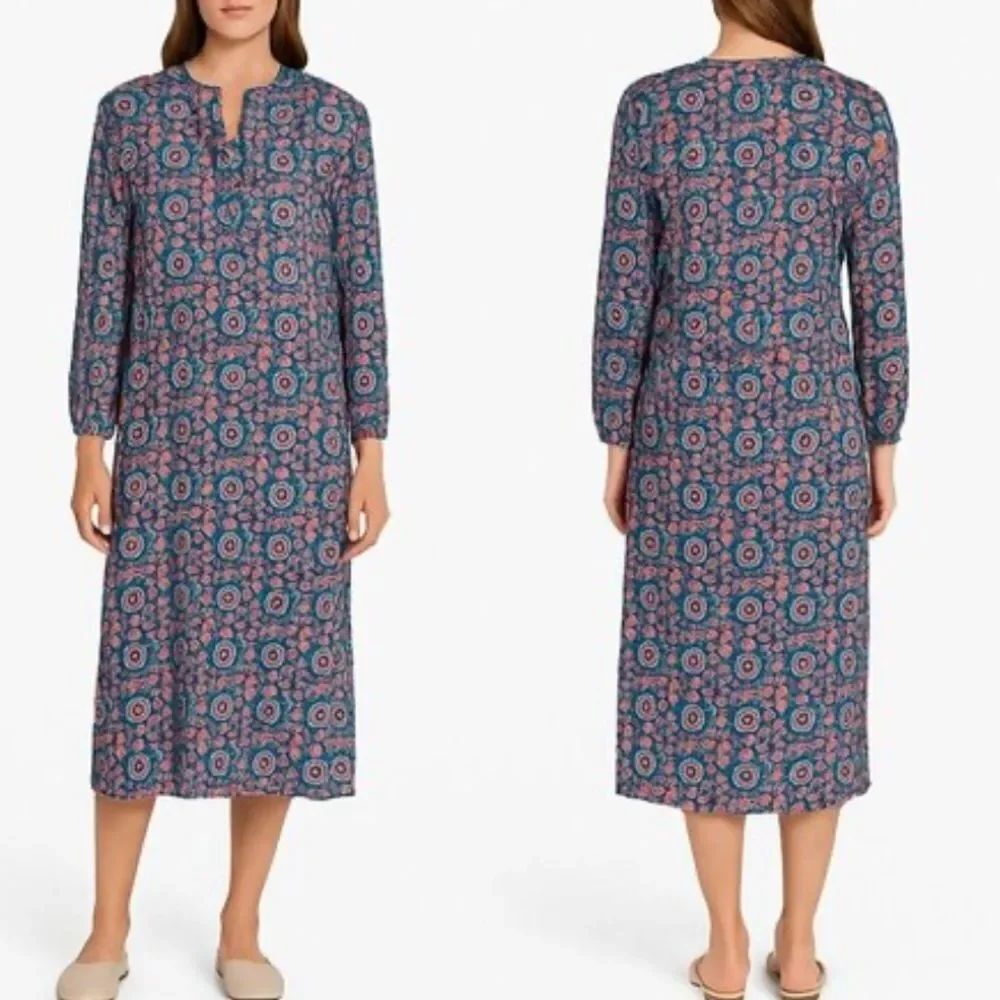 Natural Life Boho Floral Midi Dress in a blue and pink pattern M